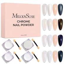 4Pcs Chrome Nail Powder For Gel Nails, Aurora Fine Glitter Powder Mirror Effect Pigment Pearlescent Mermaid Pigment Pearl Glitter For Home DIY Salon Use{"Color_name":"GoldWhitePurpleBlue"} - 金色白色紫色藍色 - 查看 1