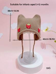 1pc Strawberry Knitted Ear Ion Hat For Toddlers, Infant Beanie, Warm Knitted Hat
