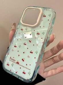 5GTA Cute Cherry Contrast Color Wave Jelly Pink Phone Case Compatible With IPhone 17 Pro Max 17 Pro 17 Air 16 Pro Max 14 Pro 13 12 15 Plus 11 Soap Soft Back Gift Stable - Anh đào xanh - Xem 2