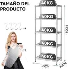 Estante de Almacenamiento de Metal de 5 Niveles(55x30x150CM), Estante Organizador Resistente, Rack Organizador Ajustable, Anaquel, 4 S-Ganchos, 5 Tablero de PP, Cocina, Oficina, Despensa, Microondas - pago - Ver 3