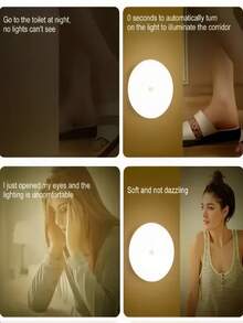 3 Pieces Of Warm White/Cold White Motion-Sensing Night Lights - Adjustable Brightness, Automatic On/Off, Perfect For Bedside, Staircases, Under Cabinets And Wardrobes, And Bedroom Night Lights - 白色 - 查看 7