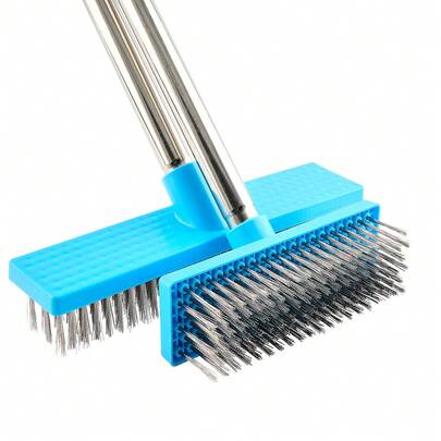 Stainless Steel Long-Handled Floor Brush, Versatile And Durable, No Electricity Required, Perfect For Deep Cleaning Decks, Bathrooms, Tiles, Grout, Kitchens, Swimming Pools, Patios, And Garages