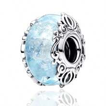 PARCOM S925镀银DIY雪花玻璃珠系列时尚迷人的新设计银饰套装，适用于手链和项链配饰，可用作生日、节日完美的珠宝手链饰品、礼物 - 花漾琉璃珠 - 查看 2