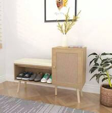 Natural Rattan Shoe Cabinet / 2-In-1 Shoe Cabinet / Ample Storage Space / Durable Construction / Suitable For Hallways And Bedrooms - 自然色 - 查看 3