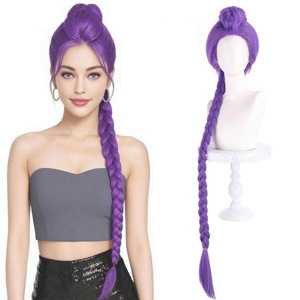 Women 40 Inches Purple Long Braided Ponytail Wig - Anime Cosplay Wigs For Women Halloween Costume Party