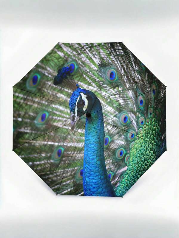 Guarda-chuva Dobrável de Pavão para Mulheres, Essenciais de Viagem, Escola, Portátil, Compacto, Proteção UV, Presentes de Natal, Sombreamento Resistente para Férias, À Prova de Chuva e Vento