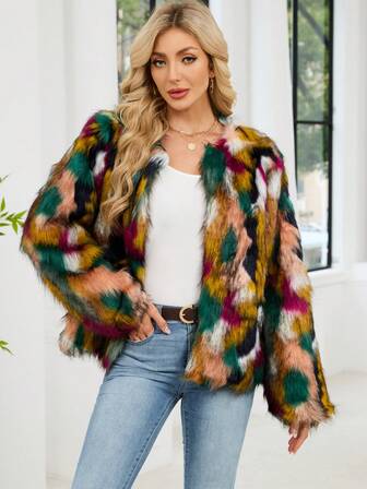 Women's Fashionable Casual Colorful Faux Fur Jacket, Autumn/Winter