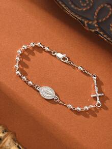 1 pieza Pulsera religiosa de la Virgen María con cuentas hechas a mano con láser y pulsera de la Virgen María con cuentas lisas, adecuada para regalar a amigos y usar a diario o en ocasiones, para mujeres