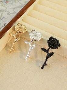 1pc Minimal Floral Shaped Decorative Brooch, Suitable For Men's Daily Wear, Rose Flower Lapel Pin