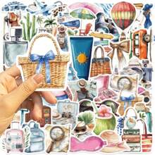50张水彩贴纸套装，可爱日记贴纸，花卉贴纸，防水乙烯基贴纸，适用于水瓶、笔记本电脑、手机、行李箱、笔记本、冰箱等。 - L - 查看 8
