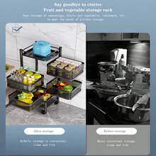 Rollwagen Eckig Mit 4 Ebenen, Küchenwagen Mit 360° Drehbare Räder, Gitterwagen Küchenregal Aus Stahl, Obstwagen - Schwarz - Übersicht 3