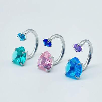 316 Edelstahl 16G C-Bar Körperschmuck, süß und elegant herzförmiger Zirkonia: 6mm/ runder Zirkonia: 3mm. Ohrringe/Lippenringe/Ohrmuschel-Ringe sind perforierte Körperaccessoires für Frauen