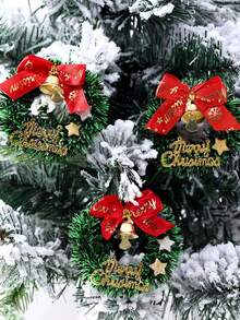 10 pièces Mini couronnes de Noël avec nœuds rouges et cloches dorées - Décorations de sapin de Noël simulées en plastique, décorations de Noël pour la maison, décorations de Noël, décorations de table de Noël, cadeaux de Noël, décoration de pièce d'hiver