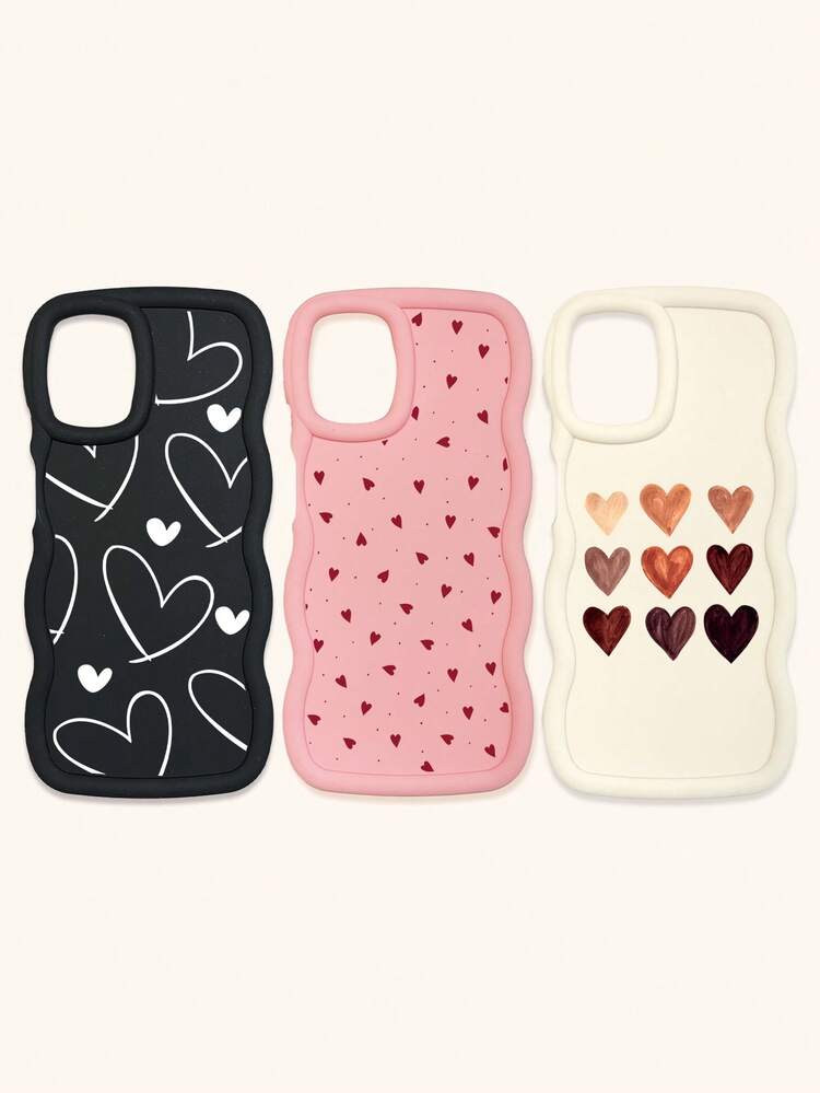3pcs Assorted Heart Design Soft Silicone Phone Cases, Dopamine Themed In Black, White, Pink, Compatible With IPhone 17 / 17 Air / 17 Pro / 17 Pro Max, Compatible With IPhone 11, 13, 14, 15, 16 And Compatible With Galaxy Phones,International Version, Not The Domestic Version - Multicolor - View 13