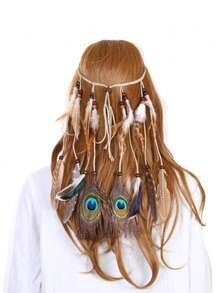 Bohemian Peacock Feather Headband, Hippie Tassel Hair Accessories For Women & Girls Winter Scarf Warm Hair Bands Women Bandanas