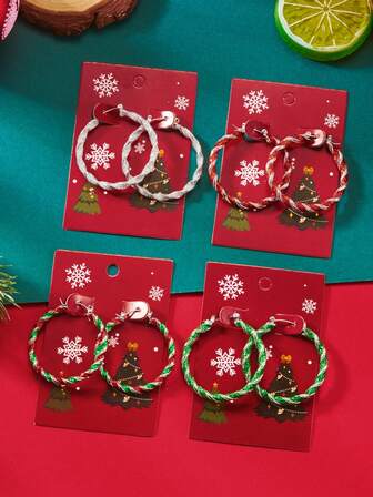 1 par eleganta mångsidiga röda, vita och gröna tvinnade ringörhängen, lämpliga för män och kvinnor, högtidsfest, vardagskläder, utsökt jul, thanksgiving, födelsedagspresent