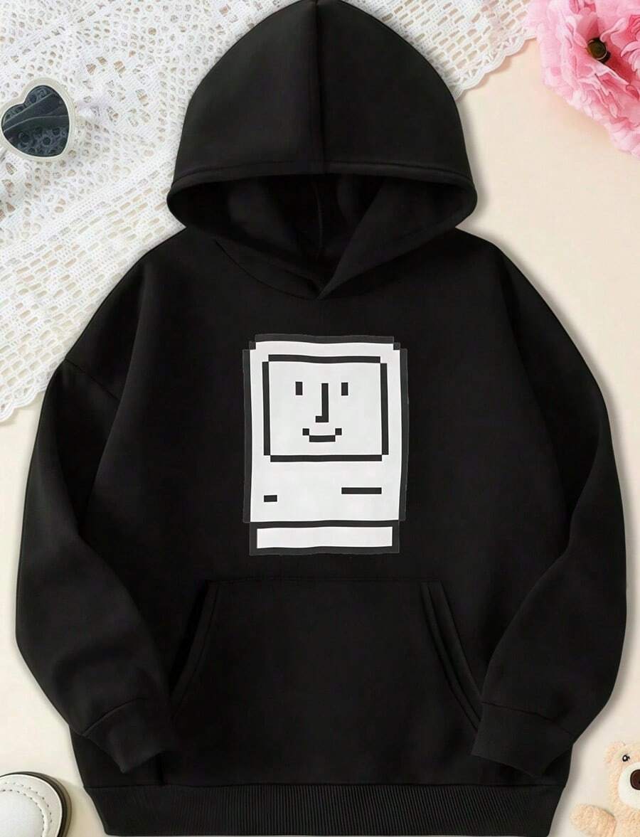 Geometric Face_Minimalist Printed Abstract Hoodie,Fall Hoodies,Men's Fall Clothes,Street Wear,Halloween,Mens Hoodies,Y2k Clothes,Jesus Hoodie,Thanksgiving Day,Nightmare Before Christmas,Christmas - Black - View 1