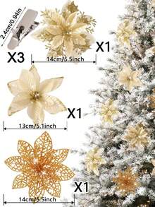 3/6/12/18/24 buc flori artificiale de Crăciun cu clipsuri, 3 stiluri ornamente de brad de Crăciun cu sclipici flori pentru ghirlandă DIY Crăciun Anul Nou petrecere decorare