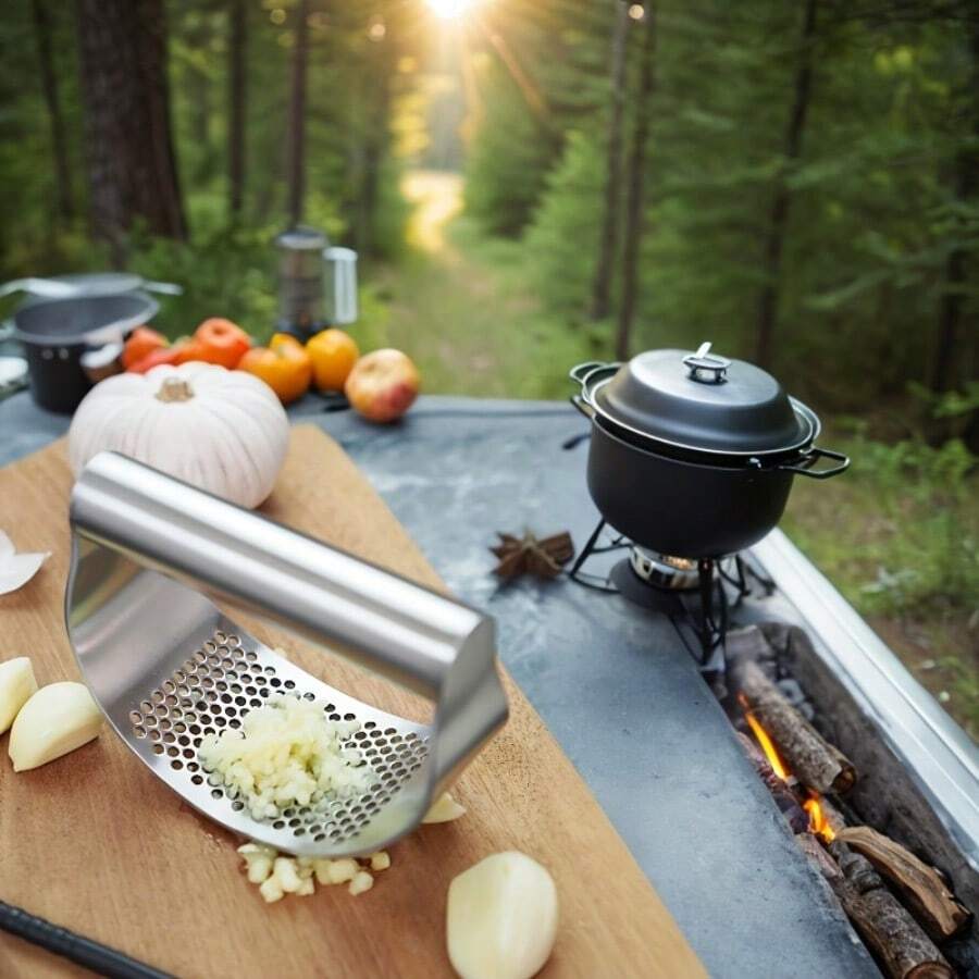 Garlic Crusher, Garlic Masher, Stainless Steel Garlic Pressing Tool, Garlic Chopper, Easy To Clean, Easy To Carry And Store, Kitchen Supplies Gadgets, (Available In 4 Seasons - Silver - View 1