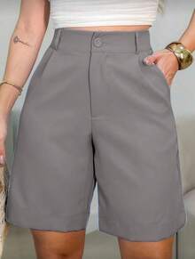 Tailored Bermuda Shorts Without Belt - Gringa Fashion - Grey - View 2