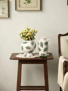 1 Peça Vaso Cerâmico com Design Fresco e Minimalista, Padrão Impresso Branco - Adequado para Segurar Água para Arranjar Flores Frescas e Pode Ser Usado como Ornamento Decorativo em Múltiplos Cenários