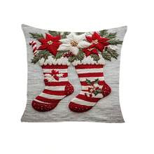 4pcs Christmas Decorative Pillow Covers Set - Santa Claus, Christmas Stockings, Patterned Pillow Covers, Holiday Decor Cushion Covers, 18x18 Inches, Suitable For Bedroom, Living Room, Sofa, Patio, Car