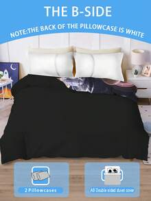Juego de ropa de cama personalizado de 3 piezas (1 funda de edredón reversible + 2 fundas de almohada de una sola cara), con patrón de astronauta y espacio, funda de edredón personalizable con nombre, material de poliéster, lavable a máquina, adecuado para dormitorio de niños - Multicolor - Ver 2