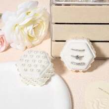 Pearl Velvet Ring Box 3 Slots Jewelry Ring Box With Pearl Wedding Decor Bridal Photography Engagement Gift White Hexagon