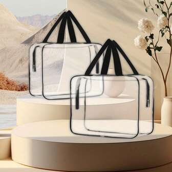 2 piezas Bolsa de tocador de PVC transparente, bolsa de cosméticos impermeable, organizador de equipaje grande