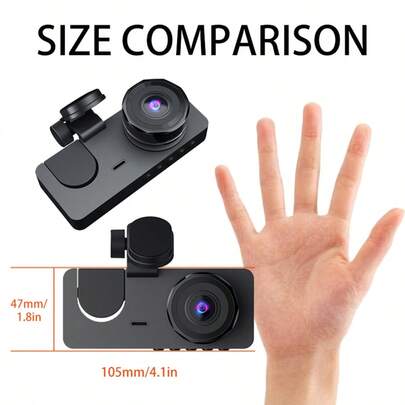 三镜头行车记录仪，带夜视功能，三个1080P前置及内置摄像头，广角车载DVR，2.0英寸IPS屏幕，24小时移动侦测停车模式，内存卡循环录制，150mAh电池容量