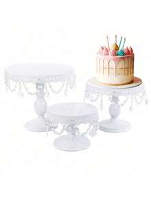3-Tier Antique Stand Set, Elegant Gold/Champagne/White Metal Display For Weddings & Parties - trắng - Xem 6