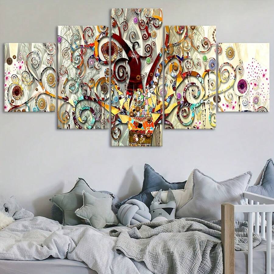 5 pièces Affiches sur canevas grand format sans cadre - Peintures abstraites vibrantes de l'Arbre de Vie - Art mural sur canevas de qualité supérieure pour chambre à coucher, bureau, salon, café, bar et décoration de dortoir, idée de cadeau unique pour les amis et la famille