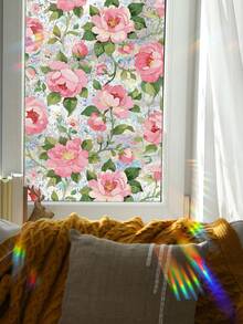 1pc Floral Pattern Colorful Static Cling Window Film, Double-Sided Decorative Glass Sticker, Glueless And Reusable, Stickers, Wall Decal, Vinyl Decal For Home Decorations, Spring Decoration Items Refresh Your Home, Rama Decoration Stickers Gifts Birthday Graduation