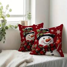 2pcs Christmas Snowman Pillow Covers, Cute Snowman, Redbird And Snowflake Design, Farmhouse Style Polyester Fabric Zippered Pillow Sham, Christmas & Winter Home Decor, Suitable For Party, Home Sofa Bed Chair, Farmhouse Outdoor Patio Decoration, Machine Washable, Zipper Closure, Pillow Insert Not Included