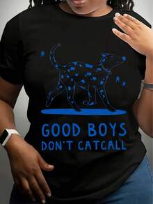 Good Boys Don't Catcall T-Shirt - Funny Women's Anti-Catcalling Statement Tee With Dalmatian Dog Graphic, Casual Wear For Everyday, Activism Gift, Empowerment Clothing For Women - 黑色 - 查看 1