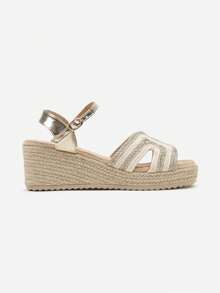 Metallic Strap Espadrille Wedges - Summer Casual Sandals - Gold - View 3