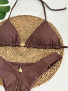 Double String Triangle Bikini With Tie - Rỉ Nâu - Xem 3