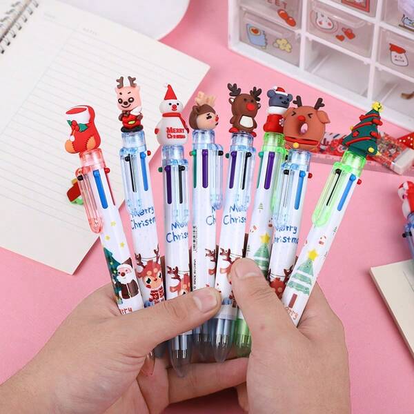 Christmas 6 Color Pens Set 15pcs Random 6 In 1 Click Christmas Gel Pens 05mm Various Styles Smooth Writing Festive Design Perfect For Holiday Crafts And Gift Giving Christmas Neutral Pens