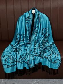 1pc Paisley & Cashew Floral Pashmina Jacquard Soft Bohemian Tassel Scarf Shawl Headwrap, Suitable For Daily Commute, Travel, And Outfit Decoration