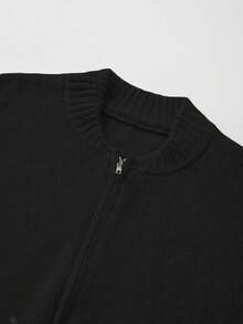 FOR BEAUTY Autumn And Winter New Solid Color Round Neck Zipper Knitted Cardigan Women's Top, Gentle Korean Elegant Casual Loose Lazy Style Versatile Suitable For Go Out Commuting Sweater Coat Autumn Women's Clothing New Year