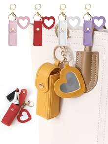 1pc Lipstick Holder With Heart-Shaped Mirror, Useful For Women Makeup, Key Chain. Heart-Shaped Mirror Decorated Lipstick Case, Multi-Color Women Makeup Bag, Heart-Shaped And Bag Decor Fashion Keychain Pendant, Wallet, Purse, Bag Accessories, Storage Pouch ,Jewellery Box,Pouch,Makeup Brush Holder,Brush Holder,Perfume Organiser,Pouch Bag