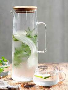 1件高硼硅玻璃带手柄水壶冷热水壶耐高温热水茶壶大容量果汁瓶餐厅/酒店水壶泡茶茶壶不锈钢盖家用茶具泡茶功夫茶露营办公室茶具套装 - 無色 - 查看 7