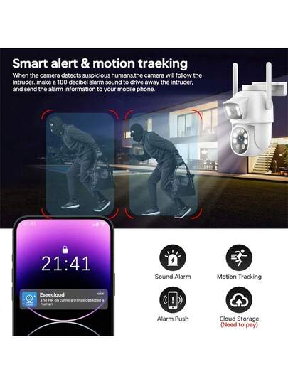 2.4G/5G WiFi Dual Lens Outdoor Surveillance Camera, High Definition Intelligent Monitoring Display Of Static Moving Images, PTZ Featuring Night Vision Function, Motion Detection, 355° Pan Tilt Rotation 90° Elevation Vision, Two Way Audio, Alert, Application Control, CCTV Camera Connected To Mobile Phone, Wand Mounted Security Indoor view 7