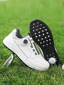 Zapatos de golf para hombres, nueva suela gruesa antideslizante y resistente al desgaste, diseño de botón giratorio de puntera redonda y baja, cómodos zapatos de golf profesionales para hombres con suela blanda y agarre fuerte, parte superior impermeable y antióleo, talla extra grande 46, zapatos deportivos para hombres adecuados para correr