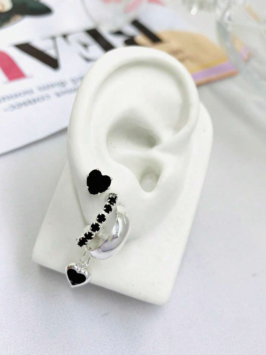 Trio Hoop Earring In 925 Silver Plated - 黑色 - 查看 1