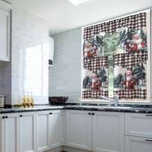 1 SET(3pcs/Set) Polyester Bamboo Fiber Decorative Small Curtains, Christmas Bird, Candle, Flower, Snowman Print, Ideal For Home Decor, Kitchen, Living Room, Bedroom, Bathroom, Villa, Wedding Party