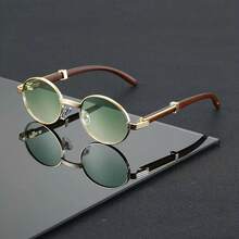 1 Pair Of Retro Round Glasses - Non-Prescription Round Frame Fashion Glasses With Tortoiseshell Brown Accents, Unisex Non-Prescription Glasses For Daily And Formal Occasions - Ideal Gift For Birthdays, Anniversaries, Weddings - Elegant Retro Style For Men And Women - Fashionable Retro Round Frame Design With Green Tinted Lenses And Gold Hinges - Perfect For Casual And Formal Outfits - 1件 - 金色框架木紋腳漸層綠色件 - 查看 7