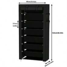 LÈRFM 6/9-Layer Metal Shoe Rack With Dust Cover, Large-Capacity Non-Woven Shoe Storage Box, Space-Saving, Suitable For Home And Dormitory Shoe Storage, Easy To Assemble - Black - View 2