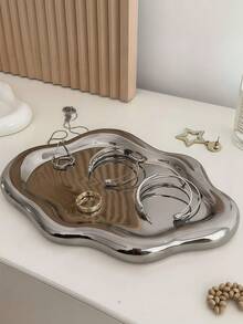 1pc Ceramic Jewelry Tray, Decorative Cloud Dressing Table Key Tray, Women's Ring Holder, Cute Jewelry Tray For Aesthetic Decoration, Silver, Suitable As Room Decoration, Home Decoration, Birthday Decoration, Kitchen, Wedding, Bedroom Decoration, Living Room Decoration, Gift, Party Decoration
