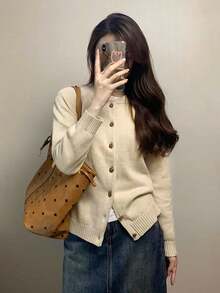 Cárdigan suave estilo coreano para mujer, suéter de punto grueso, chaqueta ligera de manga larga cómoda para otoño/invierno con botones de seta al frente